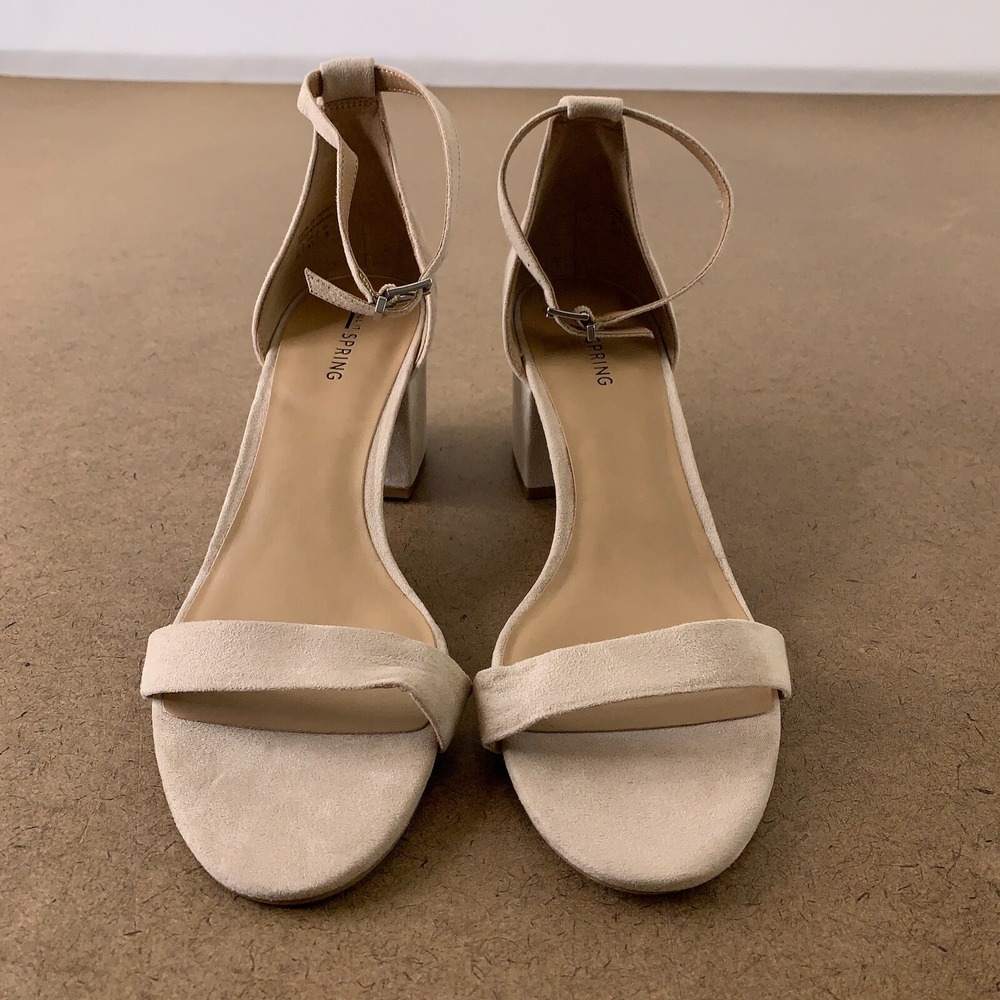 Call It Spring Womens Shoe Size 10 Cream Faux Suede Stangarone Block-Heel Sandal